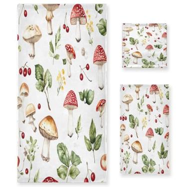 Imagem de xigua Conjunto de toalhas de banheiro com cogumelos florestais absorventes macios 3 peças toalha de banho toalha de mão toalhas decorativas para banheiro, academia, hotel, praia, piscina