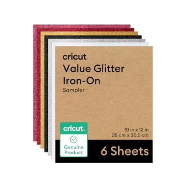 Imagem de Cricut Value Glitter Iron-On, Conjunto variado (25,4 cm x 30,5 cm, 6 folhas) – HTV (vinil de transferência por calor)