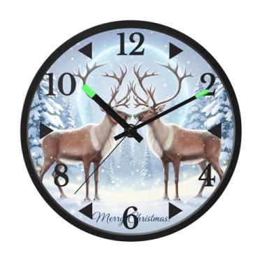 Imagem de STAYTOP Relógio de parede LED de rena de Natal para quarto com brilho noturno, relógios de parede silenciosos de 30 cm para decoração de sala de estar, controle de som, relógio de parede moderno que