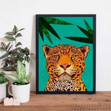 Imagem de Quadro Decorativo Tigre Tropical 33X24Cm Moldura Branca