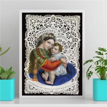 Imagem de Quadro Arte Sacra Maria E Menino Jesus 24x18cm Branca