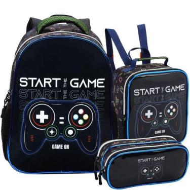 Imagem de Kit Material Escolar Infantil Meninos Estampa Gamer com Mochila de Cos