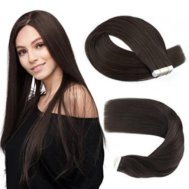 Imagem de Sassina Fita dupla face adesiva em extensões de cabelo humano real Remy natural, liso, profissional, sem costura, extensões de cabelo, 20 peças, 50 g por conjunto (1B 50 cm)