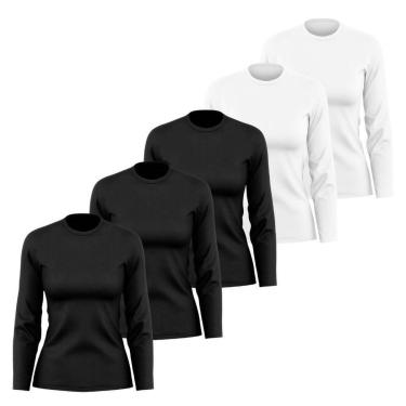Imagem de Kit 5 Camisetas Manga Longa Segunda Pele Feminina Lisa Dry Academia Fit-Feminino