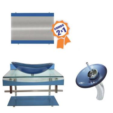 Imagem de Combo 2 em 1 - Gabinete 70cm Holanda + Torneira Ibiza - EKASA, Azul