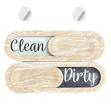 Imagem de Ímã de máquina de lavar louça, sinal limpo e sujo, placa de imã sujo, madeira rústica, funciona para todas as máquinas de lavar louça, acessórios para lava-louças (bege)