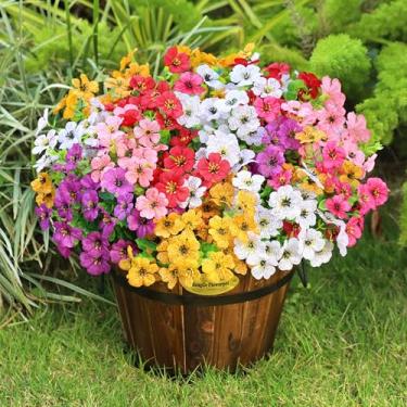 Imagem de Playieer Flores artificiais para ambientes externos com folhas de eucalipto, decoração de primavera, 16 pacotes de plantas de plástico falsas realistas resistentes a UV para ambientes internos e