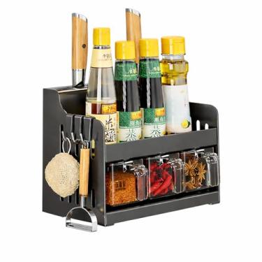 Imagem de Porta Condimentos Organizador de Cozinha 13 Peças em Metal – Bancada ou Parede – com Potes e Colheres – 21 cm - Rose Gold