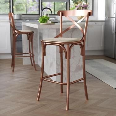 Imagem de Banqueta Katrina Bar Cozinha Balcão Em Aço Cobre Iron Wood Laranja