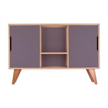 Imagem de Buffet Aparador Retrô Com 2 Portas Murano Carvalho E Cinza