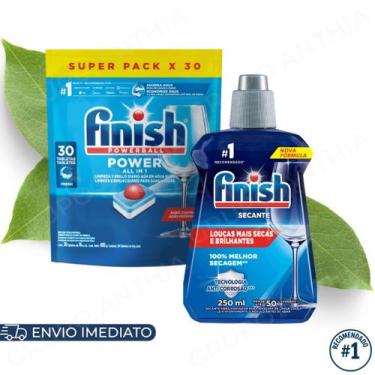 Imagem de Kit Finish Detergente em Tablete 10/13/26/30tabs e Secante 250ml para 