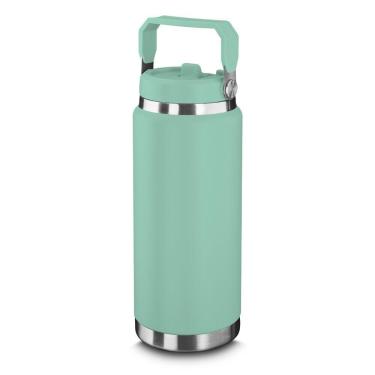 Imagem de Garrafa Térmica Parede Dupla Em Aço Inox Verde 900ml Com Alça