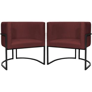 Imagem de Kit 2 Poltronas Luna Suede Cores Base De Ferro Preta - Bordô, Suede