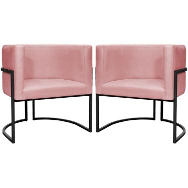 Imagem de Kit 2 Poltronas Luna Suede Cores Base De Ferro Preta - Rosê, Suede