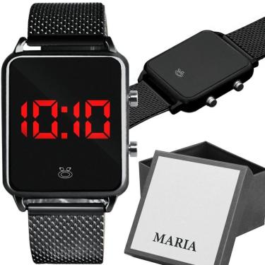 Imagem de Relogio Feminino Digital Quadrado Premium Led Preto + Relogio Feminino Led Qualidade Ajustavel Preto