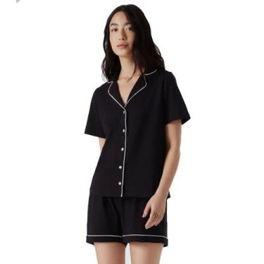 Imagem de Pijama Feminino Curto Botões Hering - Preto, Preto, G