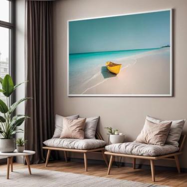 Imagem de Quadros Decorativos com Moldura Praia Deserta Barco para Sala Quarto e