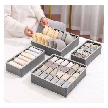 Imagem de Kit 4 Organizador Armário Roupa Intima Gaveta Versatilidade - MB, Cinz