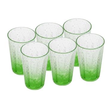 Imagem de Cj 6 Copos Altos de Acrílico C/Detalhes Bolhas Verde Degradê 590ml Entrecasa