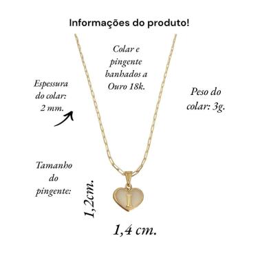 Imagem de Colar Cartier 45Cm Coração Branco Letra I Banhado Ouro 18K