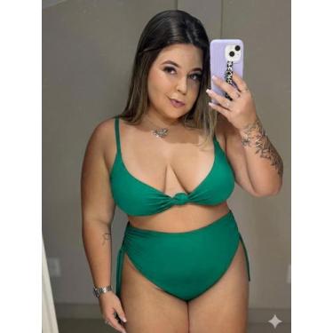 Imagem de Biquini Plus Size Hot Regulagem Lateral Cortininha Nó Cor:VerdeTamanho
