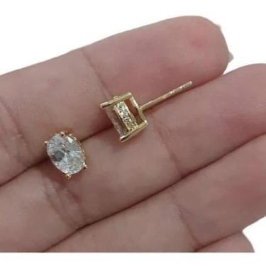 Imagem de Brinco Pedra Zirconia Oval Folheado A Ouro 18K Antialérgico - De Castr