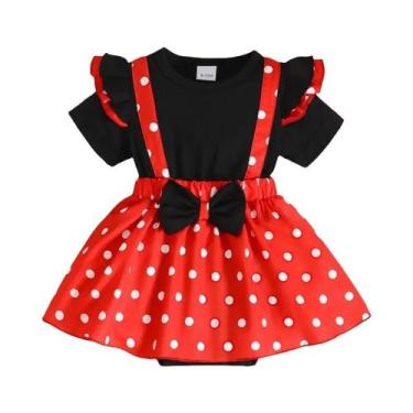 Imagem de Vestido Romper Vermelho E Preto Com Poás E Faixa Para Bebê Menina Recé
