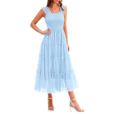 Imagem de Vestido PRETTYGARDEN Azul Claro Midi Sem Mangas com Lastex Pequeno