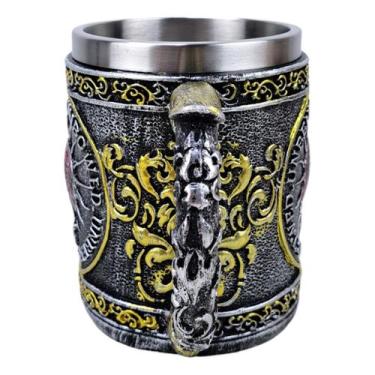 Imagem de Caneca Medieval Artesanal Simbolo Solar 3D em Resina Copo em Aço Inox 