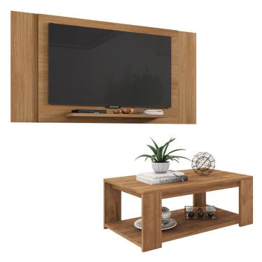 Imagem de Conjunto Sala De Estar Painel Mesa Marrom Multiplus Caemmun