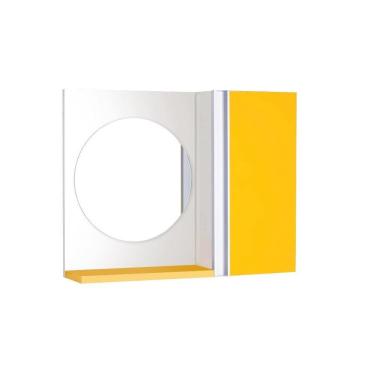 Imagem de Espelho Redondo para Banheiro com Armário Amarelo com Barra