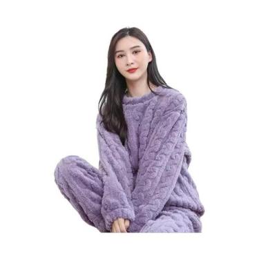 Imagem de Conjunto De Pijama De Veludo Coral Com Forro De Fleece Quente, Manga L