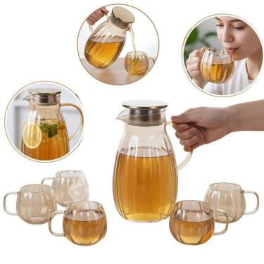 Imagem de Kit Jarra de Vidro Canelada 1,8L com 6 copos 410ml Diamonds 