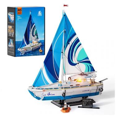 Imagem de Barco Veleiro FUNWHOLE La Brisa Branco com Iluminação Realista, 1640 Peças, Escala 1:24, Kit Montagem Detalhado