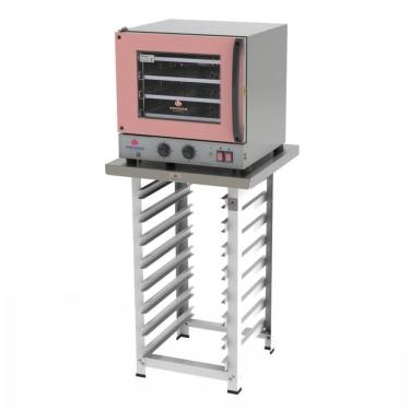 Imagem de Kit Forno Elétrico Progás Turbo Fast Oven Rosa 4 Esteiras PRP-004 G2 220V E Mesa Suporte Para Forno