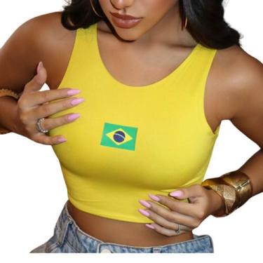 Imagem de Cropped Top Blusinha Brasil Brazil Copa Eleição - Look Dreams, Amarelo