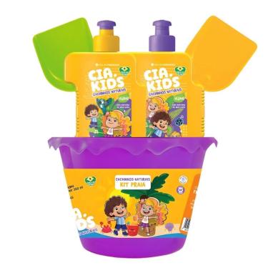 Imagem de Kit Cia Da Natureza Praia Cachinhos Naturais: Shampoo, Condicionador 250 ml, Balde e Acessórios
