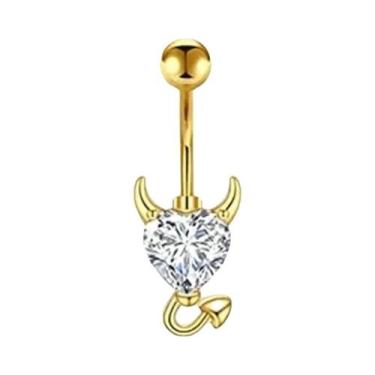 Imagem de Piercing De Umbigo Em Aço Inoxidável Dourado Com Flor E Coração De Cri