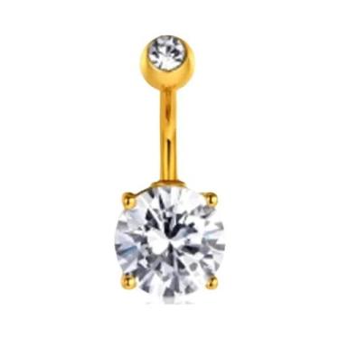 Imagem de Piercing De Umbigo Em Aço Inoxidável Dourado Com Flor E Coração De Cri
