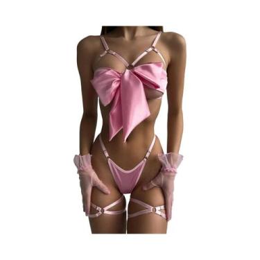 Imagem de Conjunto De Lingerie Sexy Com Laço E Renda De Cetim Para Meninas Joven