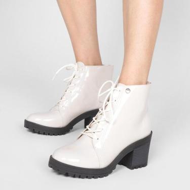 Imagem de Bota Coturno Cano Curto Via Uno Verniz Feminina, Off white, 36