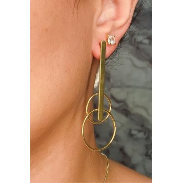 Imagem de Brinco Grande dois Círculos e Fios Meio Banhado em Ouro 18k