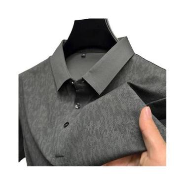Imagem de Camisa Polo Masculina De Luxo Em Seda Gelada, Manga Curta, Respirável,
