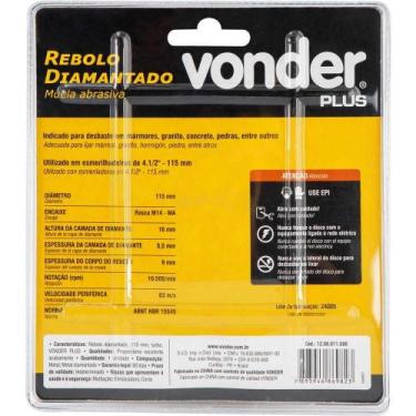 Imagem de Rebolo Diamantado 115Mm Turbo Vonder 10500Rpm M14