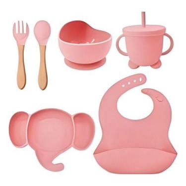 Imagem de Kit Alimentação Bebê Silicone Prato Copo Talher Babador Pote - - Kadê,