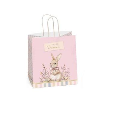Imagem de Sacola Pap Pascoa Rosa C/Coelho Feliz Pascoa 27,5X22X16 - CARBER, Unic