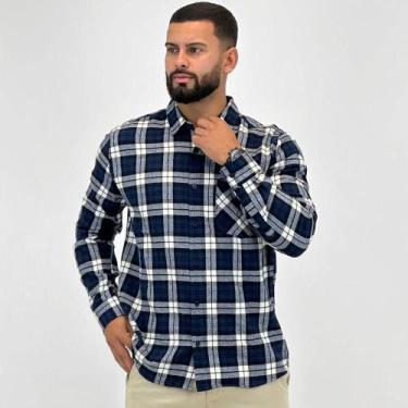 Imagem de Camisa Malwee Flanela Xadrez Masculina, P, Marinho