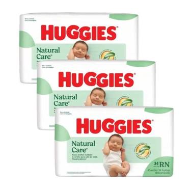 Imagem de Fralda huggies Natural Care recém nascido kit com 3 pacotes de 34 unid