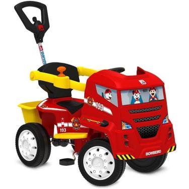 Imagem de Veículo a Pedal Caminhão Bombeiro 2 em 1 com LED e Sirene Vermelho Brinquedos Bandeirante