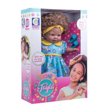 Imagem de Brinquedo Boneca Tayla Negra em Plástico Vinil com Cabelo Cacheado Cas
